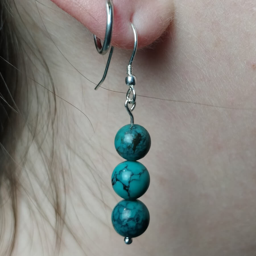 Boucles d'oreilles argent et Turquoise A+ 8mm, fait en France